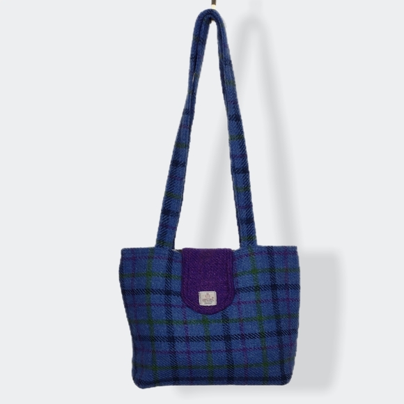 Harris Tweed Handbags - Harris Tweed Handbag Shoulder Bag 12 inch Hand Woven Blue Purple